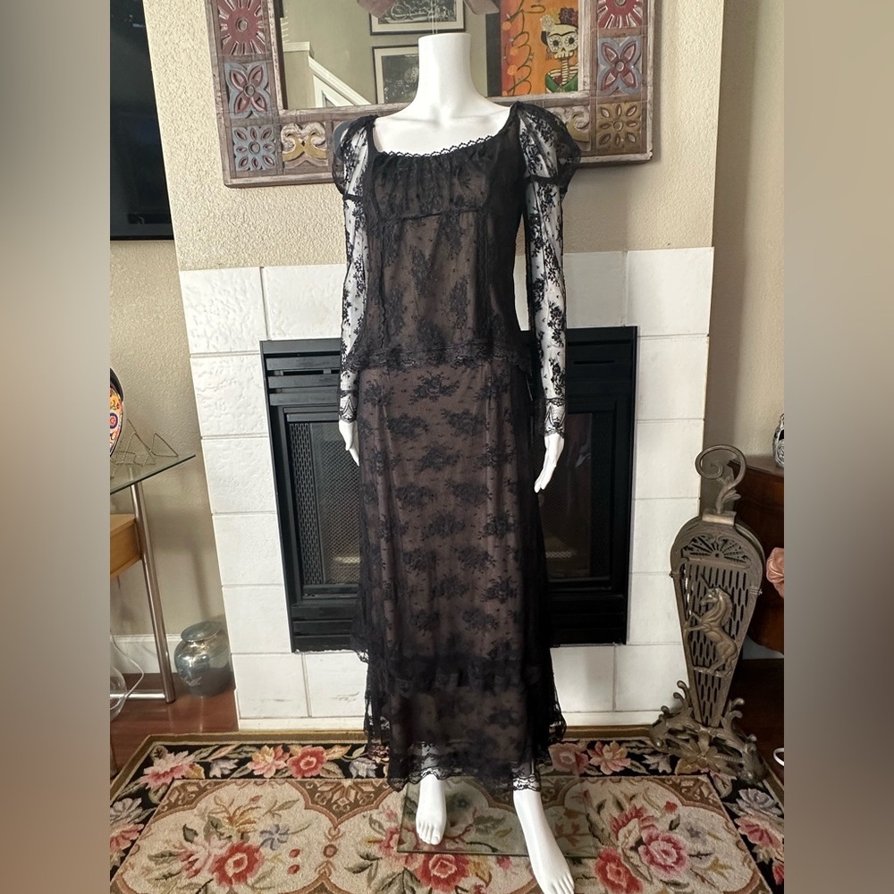 McClintock GUNNE SAX Dress BLACK Lace Deadstock Dark GOTH Blouse Skirt NWT VTG